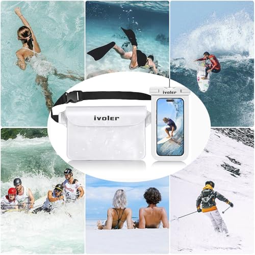 ivoler 2-Pack Waterproof Fanny Pack & Phone Pouch, Dry Bag for Passport, Phone & Wallet, Floating Waterproof Phone Case for Beach, Swimming, Kayaking, Boating, Cruise Essentials & Travel White - color: White