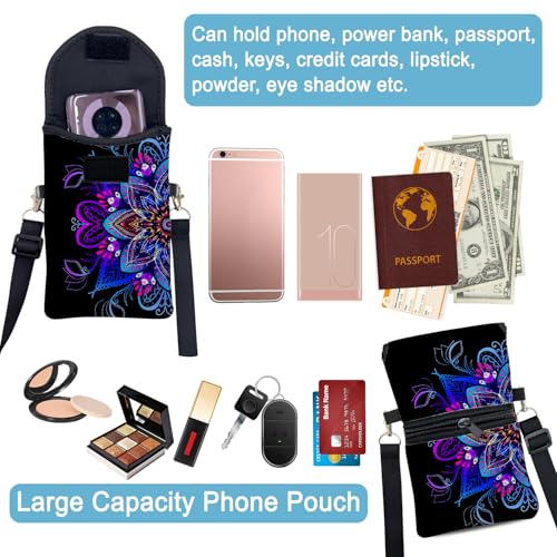Neoprene Cell Phone Sleeve Pouch Case Bag with Crossbody Strap Neck Lanyard for Women 7.5 X 4.3 in Blue Flower - color: Blue Flower