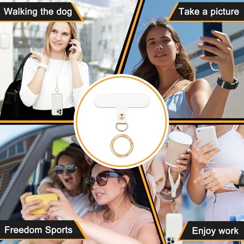 cobee 12Pcs Phone Tether Tab with 12Pcs Metal Spring Rings, Universal Phone Lanyard Tab Cell Phone Tether Patch Phone Lanyard Patch Pad Without Adhesive for Most Cell Phones Cases Clear