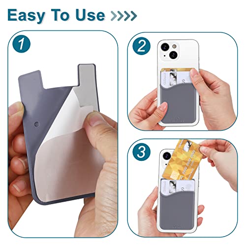 SHANSHUI Card Holder for Phone Case, 3 Pack Phone Wallet Stick on Silicone Credit Card Holder Pocket Pouch Compatible for iPhone, Android & Most Smartphones - color: Black, Whie, Grey