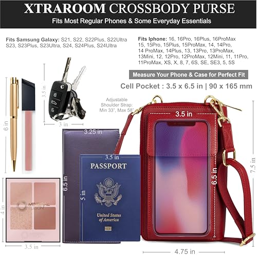 BULL GUARD Crossbody Bag for Women, Leather Phone Wallet Purse with Adjustable Anti Theft Strap & RFID Blocking 12 Card Slots - color: Xtraroom in Red Velvet Bliss Latte