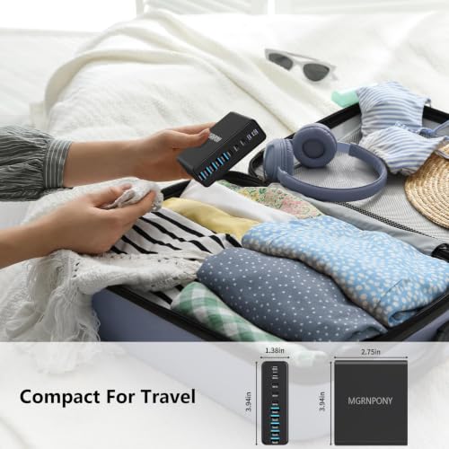 320W USB C Charger Block, MGRNPONY 10-Port GaN USB C Charging Station Black - color: Black