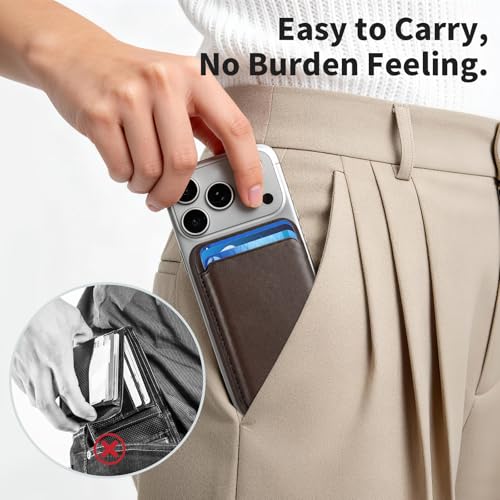 Magnetic Wallet Cell Phone Card Holder for Phone Case with Mag-Safe | Stronger Magnetic RFID Leather Phone Wallet Stick on Series of iPhone 17/16/15/14/13/12 and Pro/Promax, Dark Brown - color: Dark Brown, size: 1 Pack