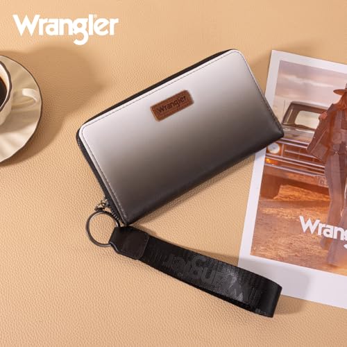 Wrangler Black Wallet for Women Wristlet Wallets, Card Cases & Money Organizers Large Capacity Phone Clutch Wallet Ladies Female Credit Card Cash Travel Wallets with ID Window - color: Gradient Black
