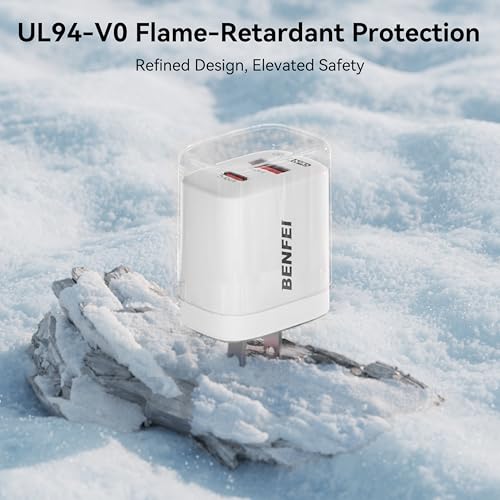 BENFEI 33W GaN USB C Fast Charger, 2-Port Two-Tone Compact Wall Charger Block, Portable Travel Charger for iPhone 17/16/15, Galaxy S25/S24/S23, Pixel 10/9/8, iPad, AirPods, MacBook, Steam Deck - color: White