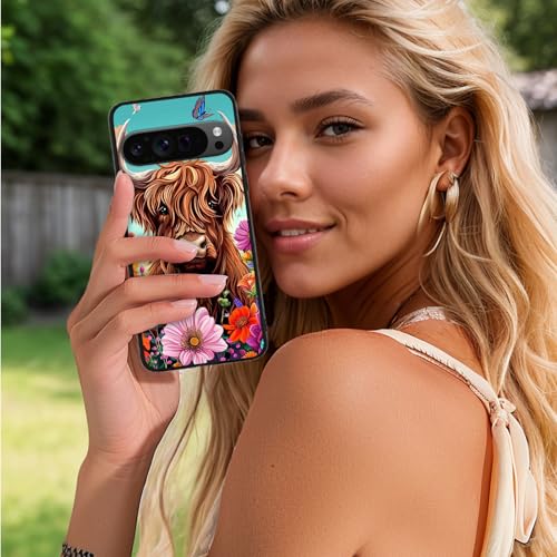 for Google Pixel 9 Pro XL Phone Case TPU Shockproof Full Body Protection Cover 6.8" Cute Highland Cow for Pixel 9 Pro XL Lightweight Compatible Wireless Charging Screen Protector Film - color: Cute Highland Cow