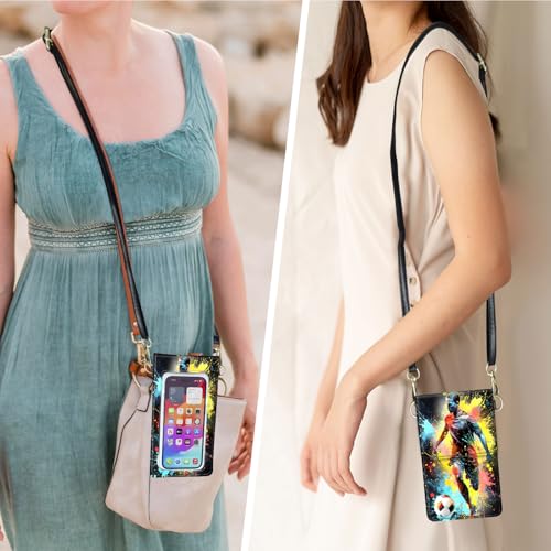 for Women Cell Phone Purse,with Touchscreen Cell Phone Purse,PU Leather Shoulder Bag Waterproof Phone Wallet Case with Clear Touch Screen Window up to 6.7 inch Smartphone, - color: Colorful Soccer -223