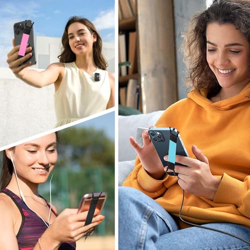 5 Pieces Hand Strap Holder for Phone, Universal High Elasticity Handle Grip, Security Finger Handle Bands Accessories for 5.2-6.9 Inch Smartphones(Black) - color: Black