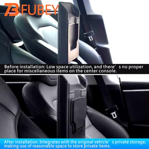 Tesla Model Y Juniper Center Console Organizer Tray 5-Piece Set, 2025 2026 Model Y Armrest Storage Box & Hidden Lower Tray, Secret Privacy Compartment, Non-Slip ABS Insert - Black - style: Storage Box Model Y Juniper