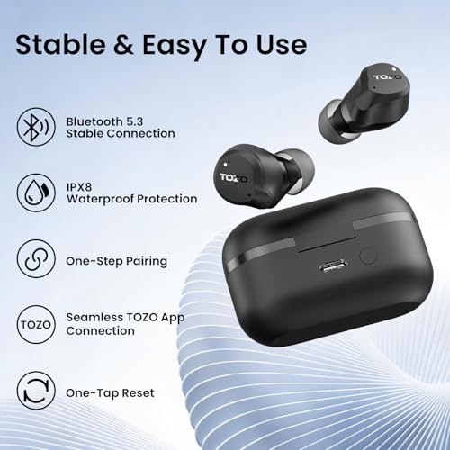 TOZO NC9 Hybrid Active Noise Cancelling Wireless Earbuds, 60H, LED Display - color: Dark Black