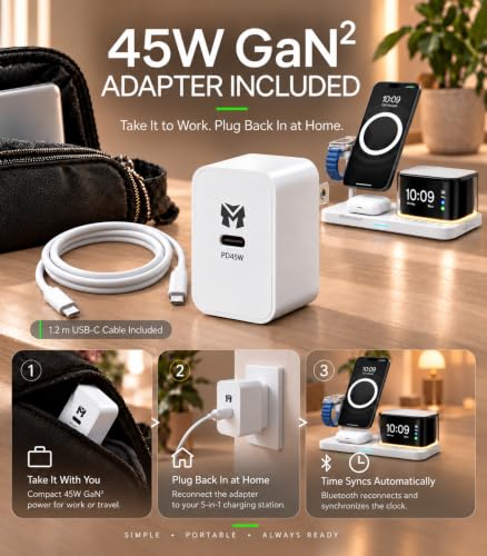 5-in-1 Wireless Charging Station with Alarm Clock for iPhone 18
