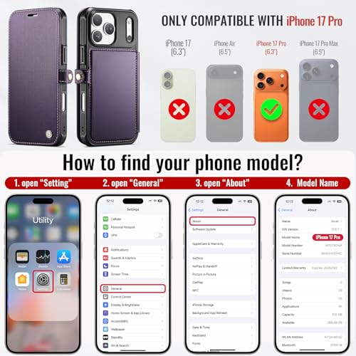 for iPhone 17 Pro Case Wallet Compatible with Magsafe, Purple - color: Purple, size: iPhone 17 Pro - 6.3"