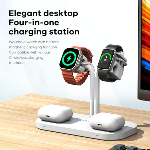 4-in-1 Charging Station,Wireless Charger & Dual Smart Watch Stand - color: A423SW-White