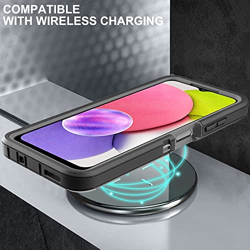 for Samsung Galaxy A03S Phone Case, Galaxy A03S Phone Case with 2 Pcs Nano Explosion-Proof Film, 3 in 1 Full Body Shockproof Heavy Duty Case for Samsung A03S (Black/Grey)