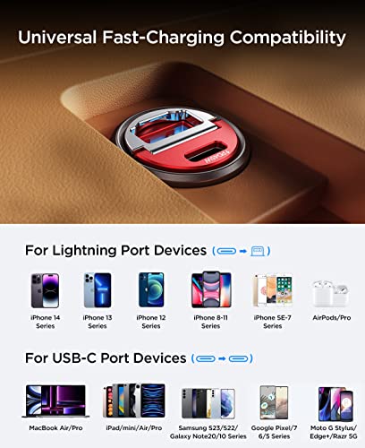 MRGLAS 90W USB C Car Charger Fast Charge, Flush Fit,Extra 3.3ft USB C Cable - color: Red