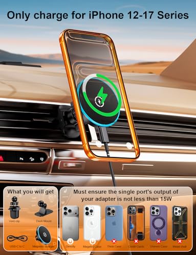 Magsafe Car Mount Charger, Strong Magnetic 15W Wireless Car Phone Charger