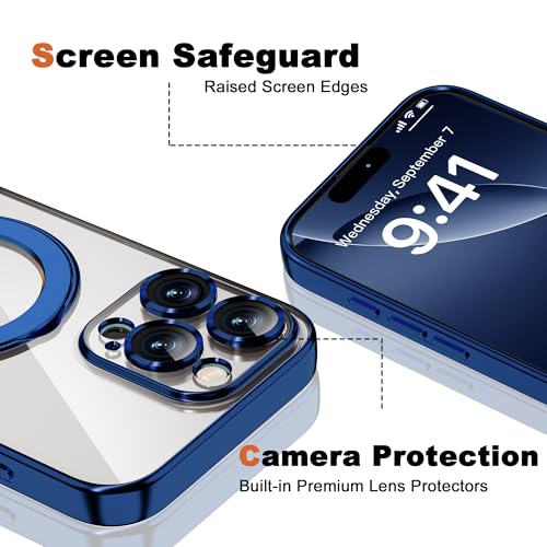 Plating Clear Phone Case for iPhone 16 Pro with Stand 6.3", Blue - color: Blue, size: Iphone 16 Pro