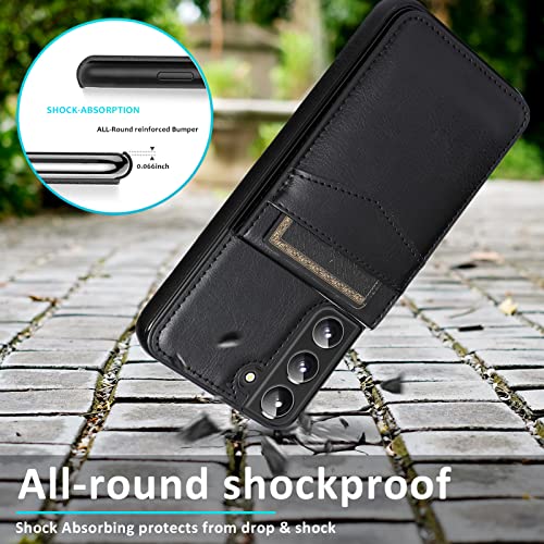 Asuwish Phone Case for Samsung Galaxy S22 5G with Tempered Glass Screen Protector and Credit Card Holder Wallet Cover Stand Leather Cell Accessories Glaxay S 22 G5 Cases Women Men Black - color: Black