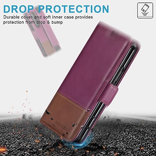 KEZiHOME Genuine Leather Wallet Case for Samsung Galaxy Z Fold 6 - color: Purple Brown, size: Galaxy Z Fold 6 Case