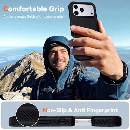 for iPhone 17 Pro Case with Belt Clip, Compatible with Magsafe, Black | Military Grade Drop Protection, 2 Layers of Sturdy, Heavy Duty Shockproof Cover for iPhone 17Pro Case Rugged - color: Black