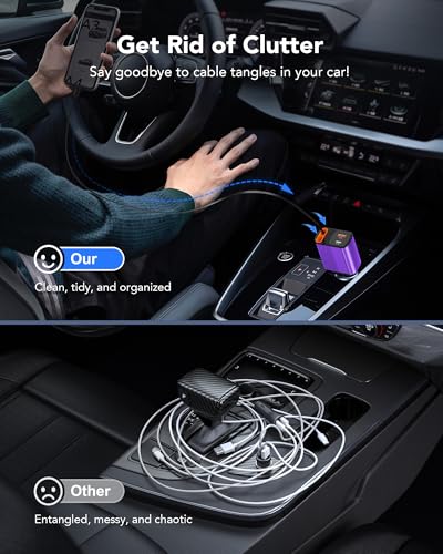 Retractable Car Charger, 4 in 1 Car Accessories USB C Fast Charger Adapter - color: Purple