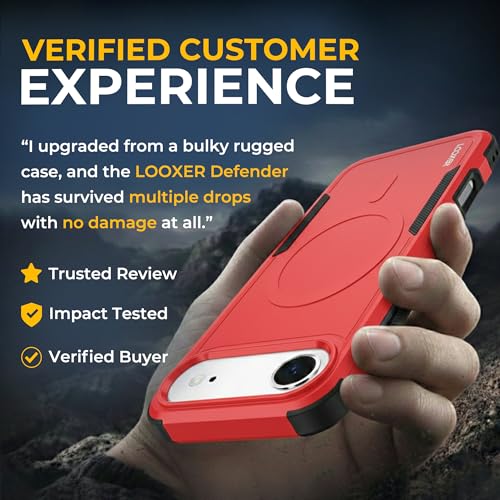 LOOXER® Heavy Duty Rugged Magnetic Case for iPhone 17 Air (6.5”) | Military Grade Shockproof Protection,MagSafe Compatible+ Tempered Glass Included (Red, 17 Air) - color: Red, size: 17 Air