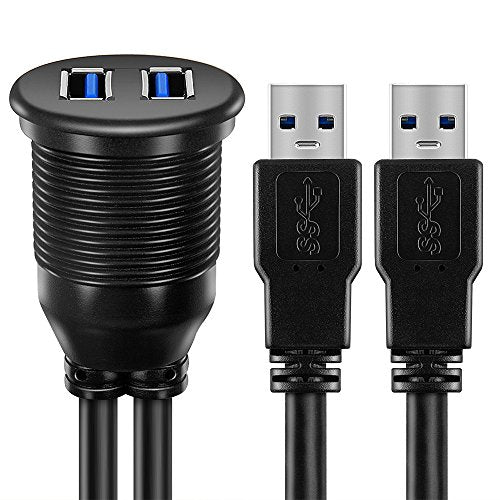 2 Ports USB 3.0 Extension Cable, Flush Mount Car Truck Boat Motorcycle Dashboard Panel Adapter-3 Feet