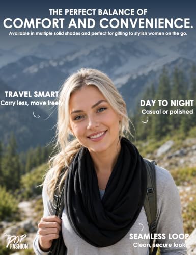 Pop Fashion Quatrefoil Pattern Infinity Scarf for Women - Travel Scarf with Hidden Pocket - All Seasons - color: All Black, size: 24.5 x 9.5