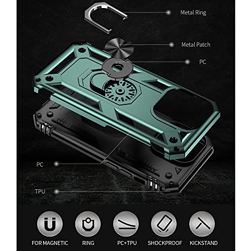 iPhone 14 Pro Case with HD Screen Protector, Military Grade 16ft Drop Tested Ring Shockproof Protective Phone Case, Dark Green - color: Dark Green, size: iphone 14 Pro