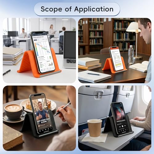 Airplane Phone Holder, Foldable Silicone Aluminum Phone Holder, Black - color: Black