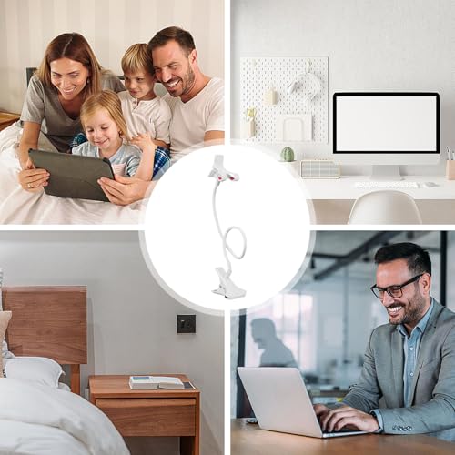 Gooseneck Phone Holder for Bed, Cell Phone Mount Clamp Clip, Flexible Long Arm Overhead Cellphone Mount, Bedside Lazy Bracket, Cellphone Stand for Desk, Table, Headboard(White) - color: White