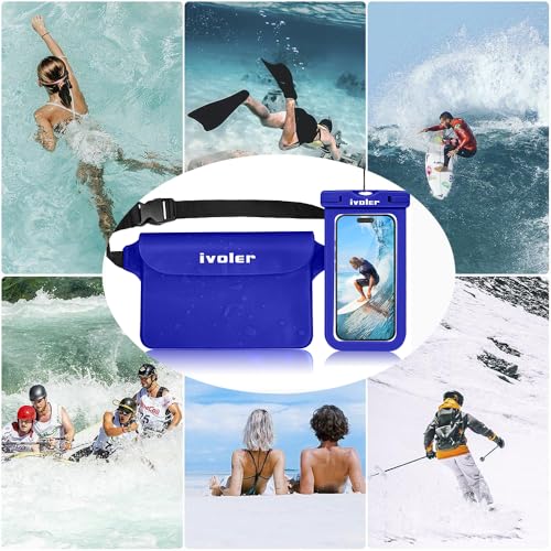 ivoler 2-Pack Waterproof Fanny Pack & Phone Pouch, Dry Bag for Passport, Phone & Wallet, Floating Waterproof Phone Case for Beach, Swimming, Kayaking, Boating, Cruise Essentials & Travel Royal Blue - color: Royal Blue