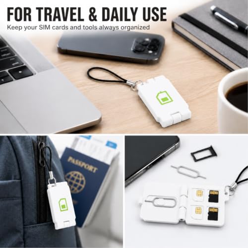 Portable SIM Card Eject Tool Storage Small Box Detachable Lanyard (White) - color: White