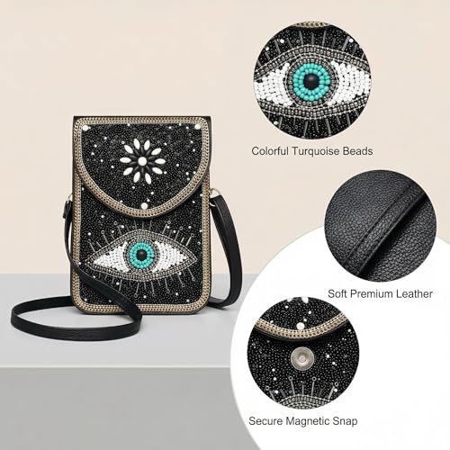 Small Crossbody Bags for Women, Cell Phone Shoulder Bag Boho Wallet Purse - color: Black Eye