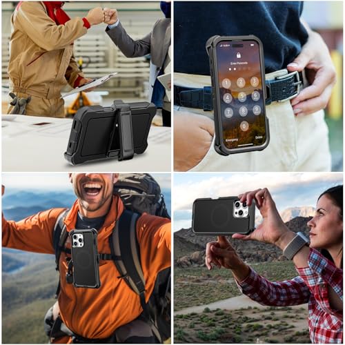 TUTUKII Magnetic for iPhone 16 Pro Max Case with Belt Clip Holster (Black) | MagSafe Compatible, Heavy-Duty Military-Grade Drop Protection, 3-Layer Rugged Shockproof Protective Cover 6.9-Inch - size: iPhone 16 Pro Max 6.9"