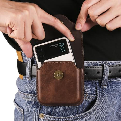 Cellphone Waist Bag with Card Holder Compatible with Samsung Galaxy Z Flip 6/Z Flip 5/Z Flip 4/Z Flip 3/Z Flip 4G 5G, Mens Leather Holster Case with Belt Clip Carrying Case Waist Bag for Cellphone - color: Brown