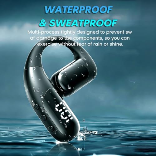 Xmenha Open Ear Headphones Bluetooth Earpiece Hands Free Blue Tooth Headset with Microphone Ear Piece One Single Ear Bluetooth Earbud Wireless Office Cell Phone Trucker Driver Headsets for Work - color: Black