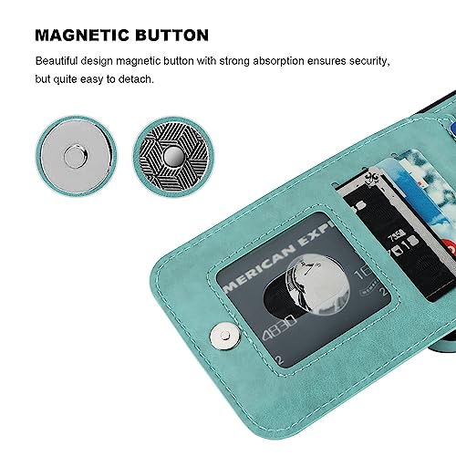 KIHUWEY for iPhone 14 Pro Max Wallet Case Card Holder Kickstand, Mint Green | Credit Card Slots, PU Leather, Magnetic Clasp, Flip Heavy Duty Protection Cover for Men and Women - color: Mint Green