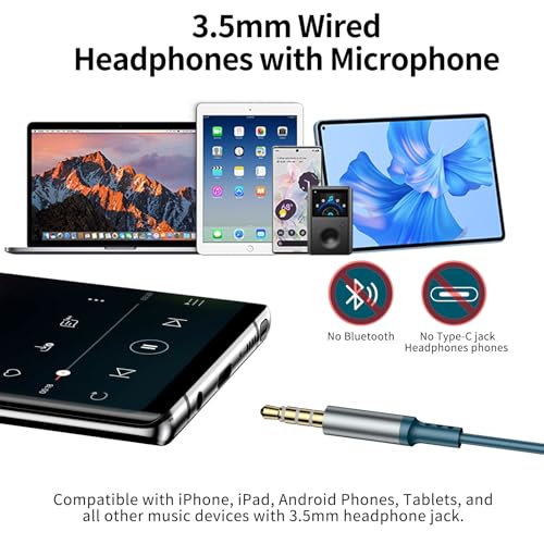 Jelanry 3.5mm Earbuds with Microphone Wired Headphones for Laptop PC, Blue - color: Blue