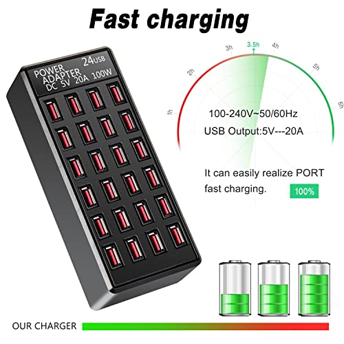 100w 24(20A) Port, USB Fast Charging Station,Travel Desktop USB Rapid Charger,Multi Ports Charging Station Organizer Compatible with Smartphones,Tables,and More Devices - size: 24-port