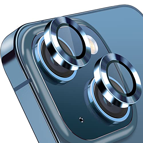 for iPhone 13 Mini/iPhone 13 Camera Lens Protector, Anti-Scratch 9H Tempered Glass Metal Camera Screen Protector Shockproof Cover Film Ring -2 Pcs Blue - color: Blue