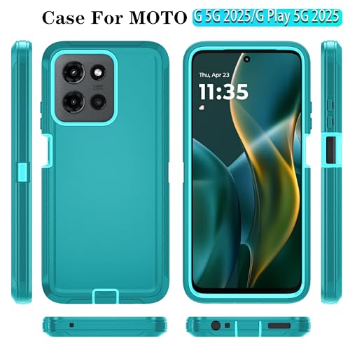 Qinmay Phone Case for Motorola Moto G 2025/Moto G Play 5G 2025 Case with HD Screen Protector, Heavy Duty Shockproof & Dropproof 3-Layer Cover Phone Case,LakeSkyBlue - color: LakeSkyBlue