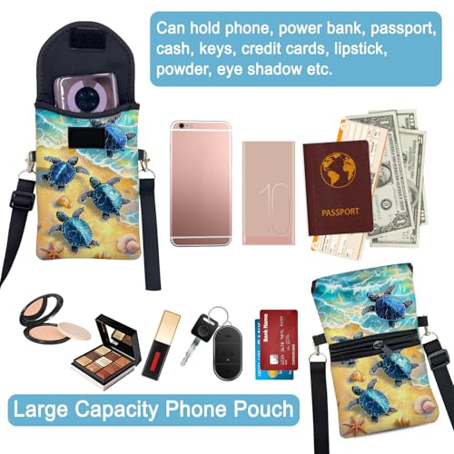 Neoprene Cell Phone Sleeve Pouch Case Bag with Crossbody Strap Neck Lanyard for Women 7.5 X 4.3 in Turtle - color: Turtle