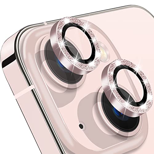 for iPhone 13 Mini & iPhone 13 Camera Lens Protector, Bling Glitter 9H Tempered Glass Camera Cover Anti Scratch Shockproof Screen Protector Individual Ring - 2Pcs Glitter Pink - color: Pink Glitter