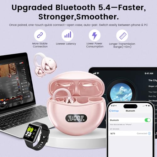 Clip-on Earbuds Open Ear Wireless Bluetooth 5.4 Headphones - color: Rose Gold
