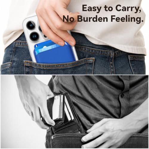 Magnetic Wallet Cell Phone Card Holder for Phone Case with Mag-Safe | Stronger Magnetic RFID Leather Phone Wallet Stick on Series of iPhone 17/16/15/14/13/12 and Pro/Promax, Klein Blue - color: Klein Blue, size: 1 Pack