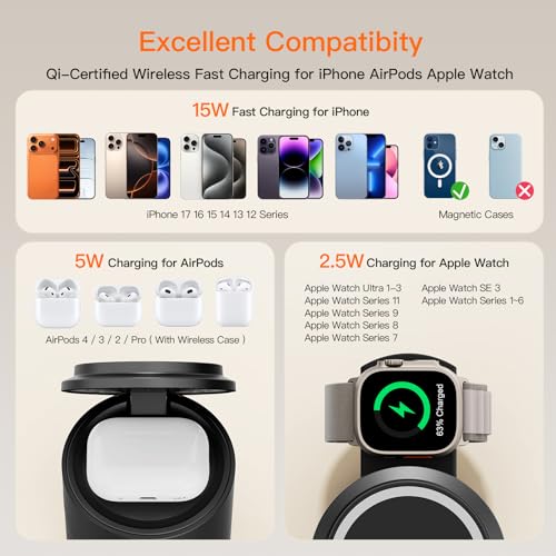 Foldable Magnetic 3 in 1 Wireless Charger Stand for iPhone Watch AirPods