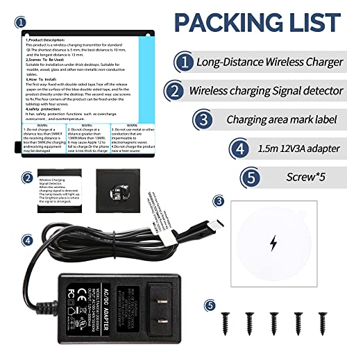 Invisible Wireless Charger, Under Desk Furniture Wireless Charging Pad 10W, Hidden Long Distance Wireless Phone Charger, for iPhone 13/12/Pro Max &AirPods(with Adapter)