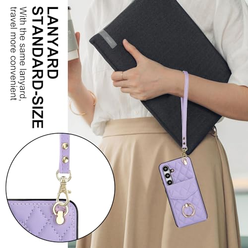 Asuwish Phone Case for Samsung Galaxy S24 5G Wallet Cover with Tempered Glass Screen Protector and Crossbody Wrist Strap Ring Stand RFID Blocking Credit Card Holder Cell S 24 24S G5 Women Girls Purple - color: Purple
