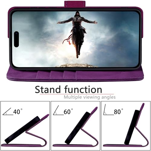 DuckSky Compatible with iPhone 17 Pro Max 6.9" Genuine Leather Wallet case【RFID Blocking】【4 Credit Card Holder】【Real Leather】 Flip Phone case Cover Women Men for Apple 17 Pro Max case Purple - color: Purple